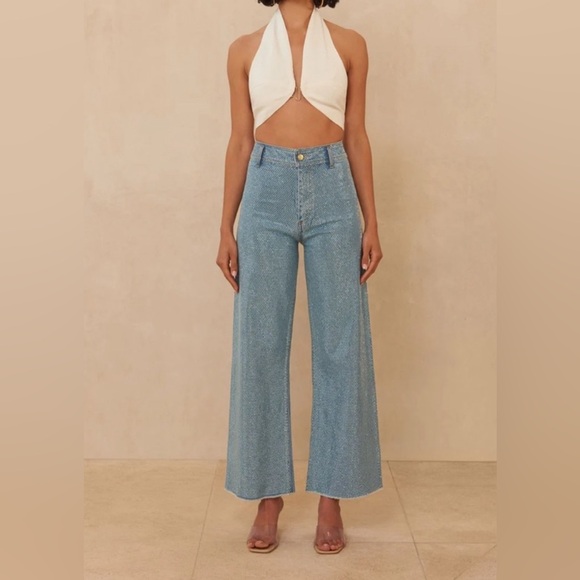 CULT GAIA ZELMA BLUE HOTAFIX CRYSTAL DENIM SIZE US 26 NWOTS! - Picture 3 of 17